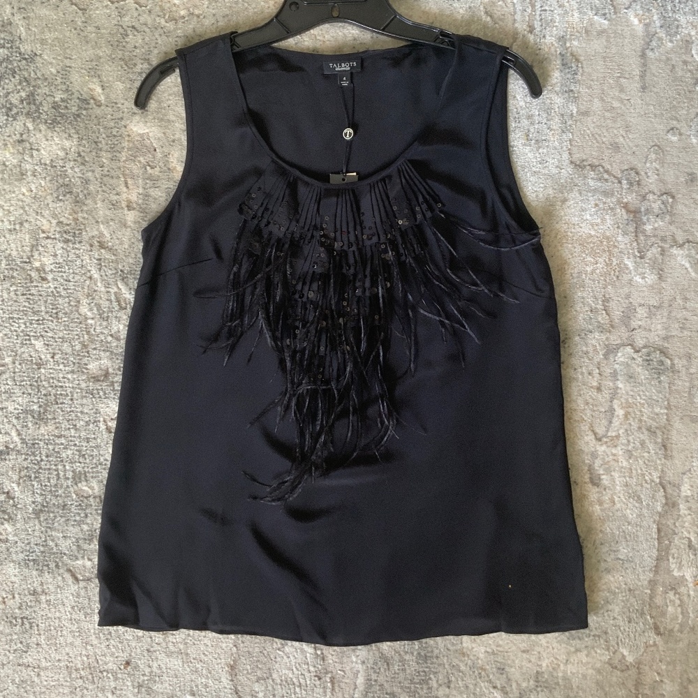♠️SILK FEATHER & sequin embellished top